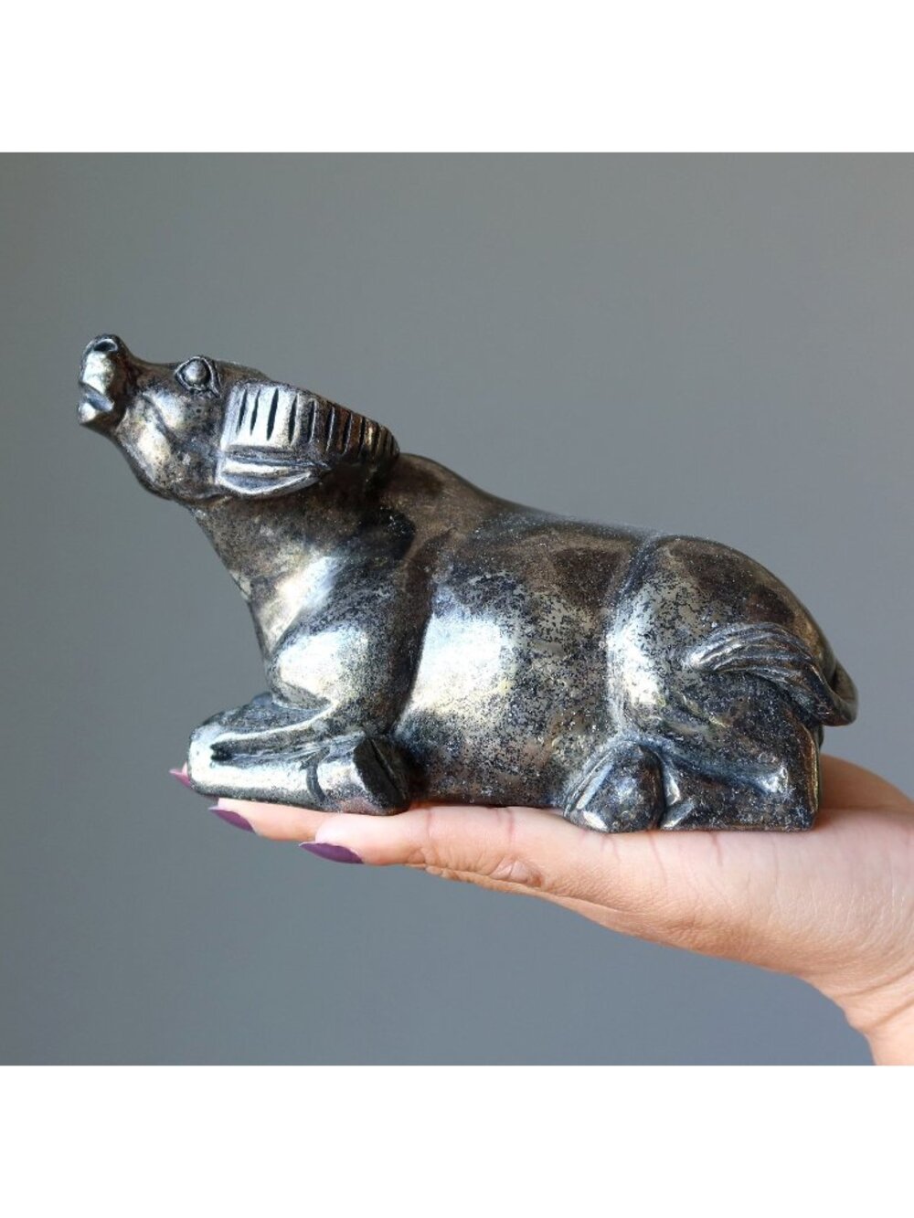 Pyrite Bull Shiny Gold Wealth Prosperity Animal Statue XL Natural Stone 6.5 Inch